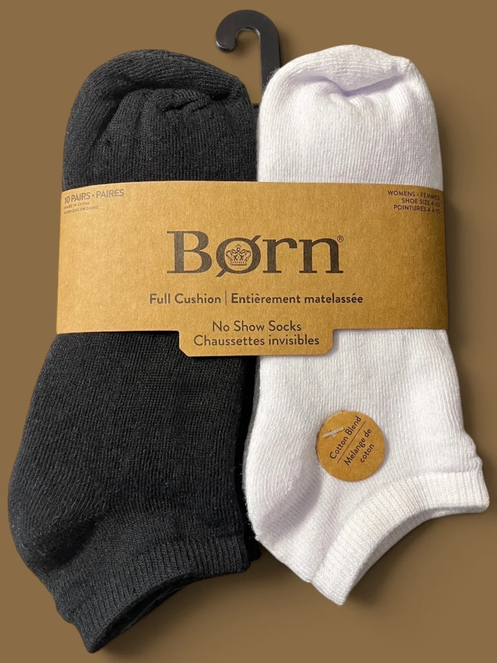 Born 10 Pairs No Show Cushioned Socks Black and White Size 4-10 NWT